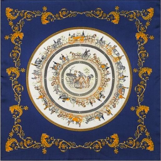 Carriage Rings Square Scarf - Navy