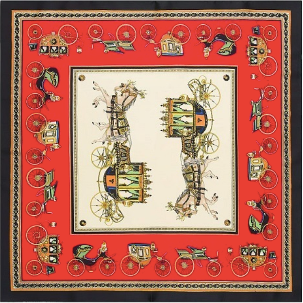 Horse Coach Square Scarf - Black Red