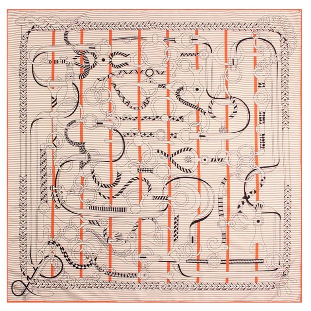 Woven Bit Square Scarf - Cream and Orange