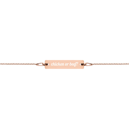 Engraved Silver Bar Chain Bracelet - Chicken Or Beef?