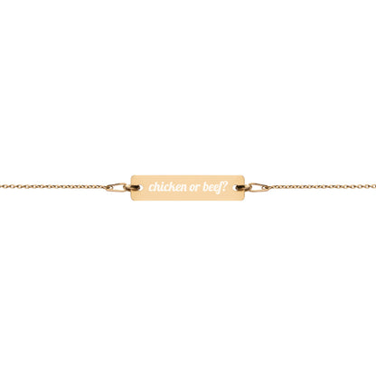 Engraved Silver Bar Chain Bracelet - Chicken Or Beef?