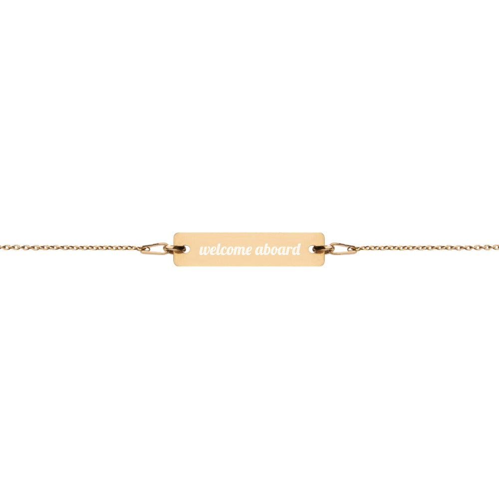 Engraved Silver Bar Chain Bracelet - Welcome Aboard