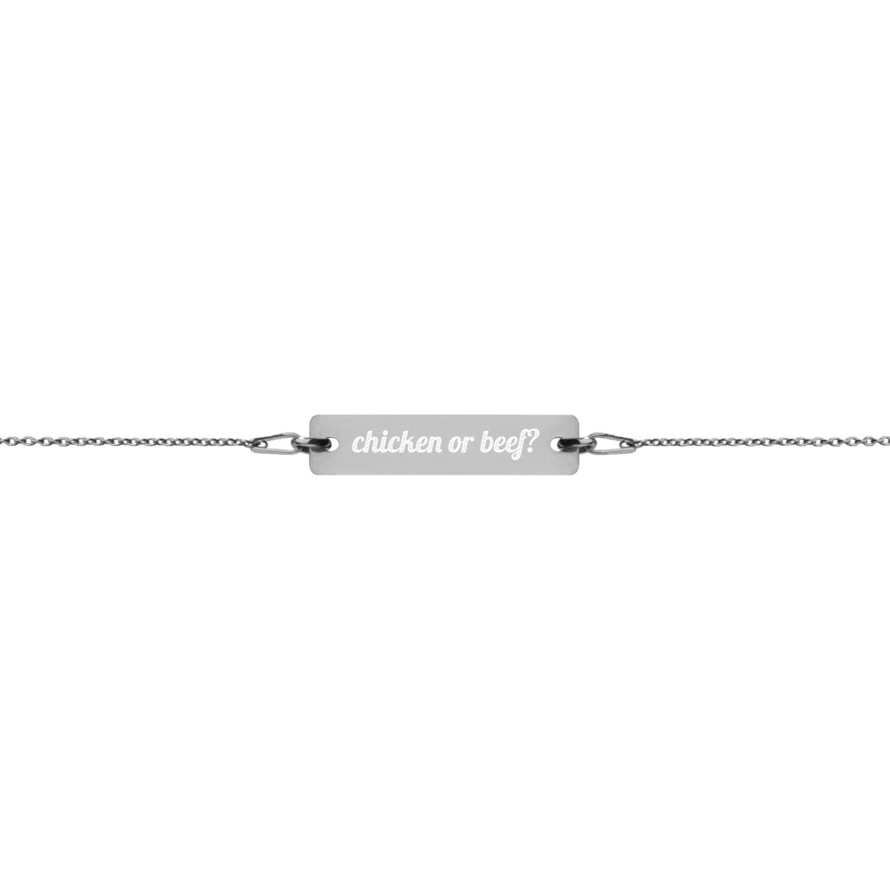Engraved Silver Bar Chain Bracelet - Chicken Or Beef?