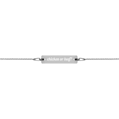 Engraved Silver Bar Chain Bracelet - Chicken Or Beef?