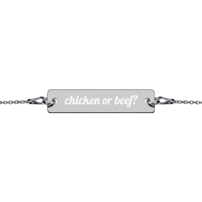 Engraved Silver Bar Chain Bracelet - Chicken Or Beef?