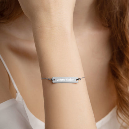 Engraved Silver Bar Chain Bracelet - Phonetic Alphabet