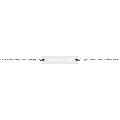 Engraved Silver Bar Chain Bracelet - Chicken Or Beef?