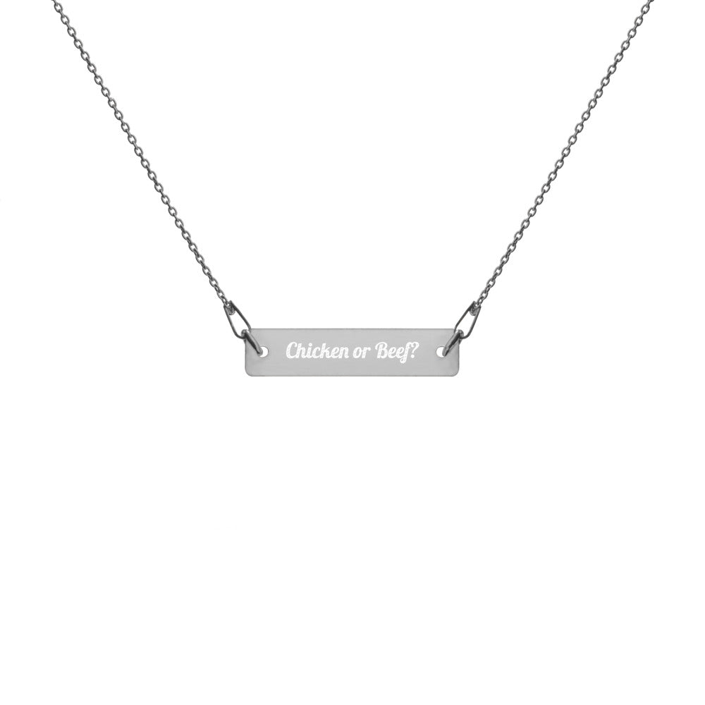 Engraved Silver Bar Chain Necklace - Chicken Or Beef