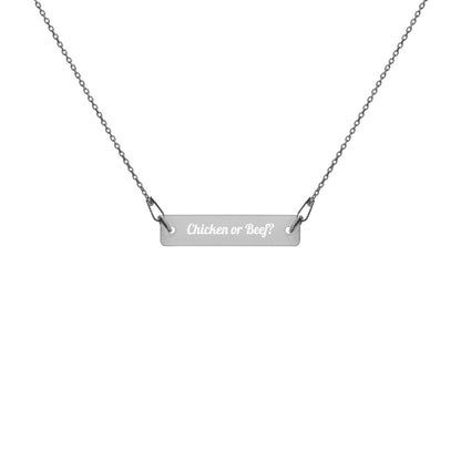 Engraved Silver Bar Chain Necklace - Chicken Or Beef