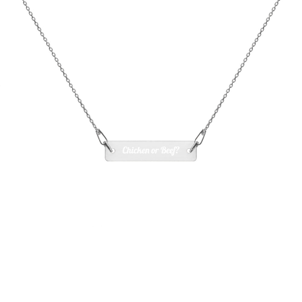 Engraved Silver Bar Chain Necklace - Chicken Or Beef