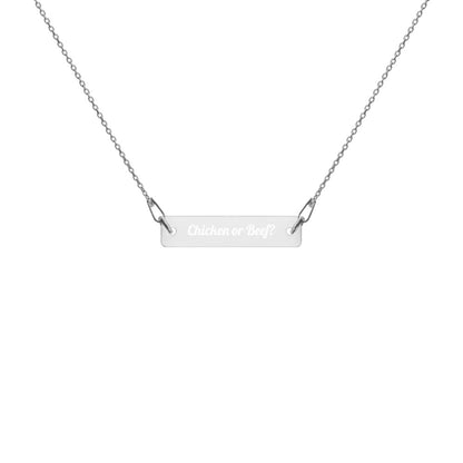 Engraved Silver Bar Chain Necklace - Chicken Or Beef