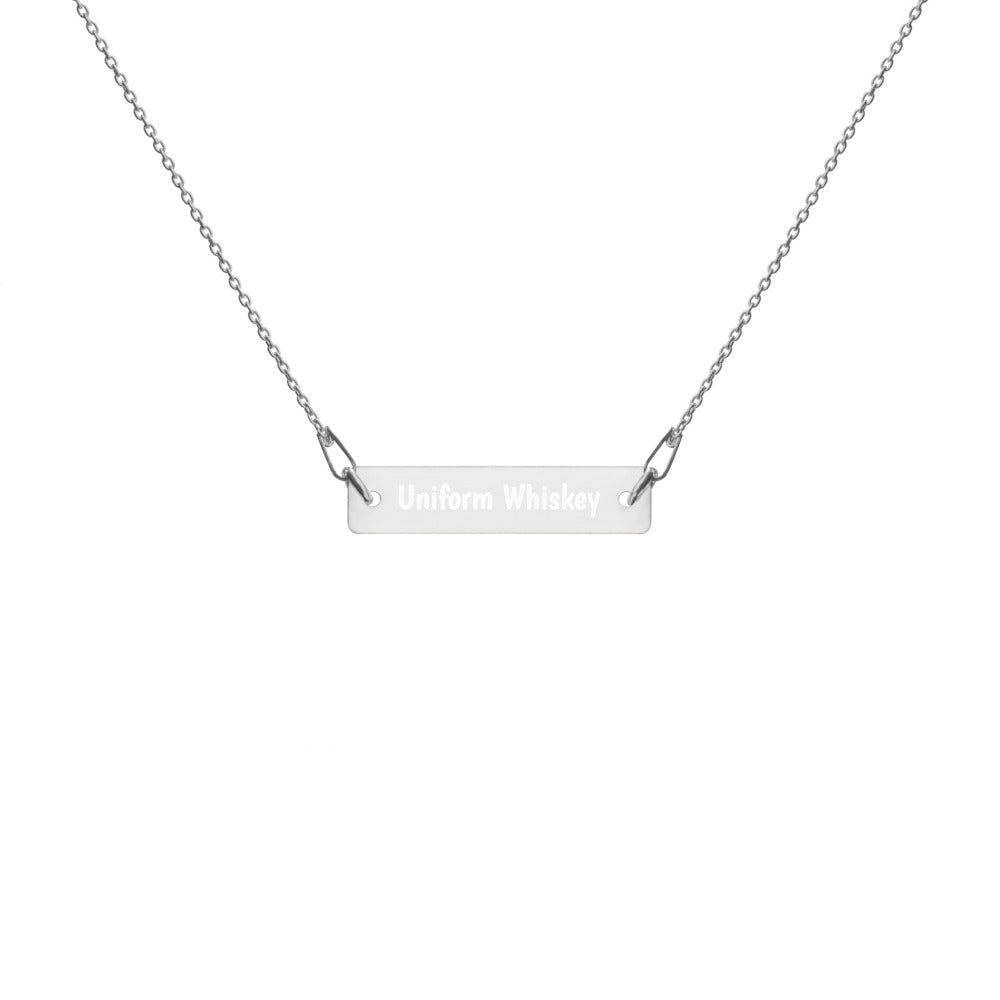 Engraved Silver Bar Chain Necklace - Phonetic Alphabet