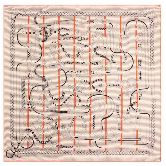 Woven Bit Square Scarf - Cream and Orange